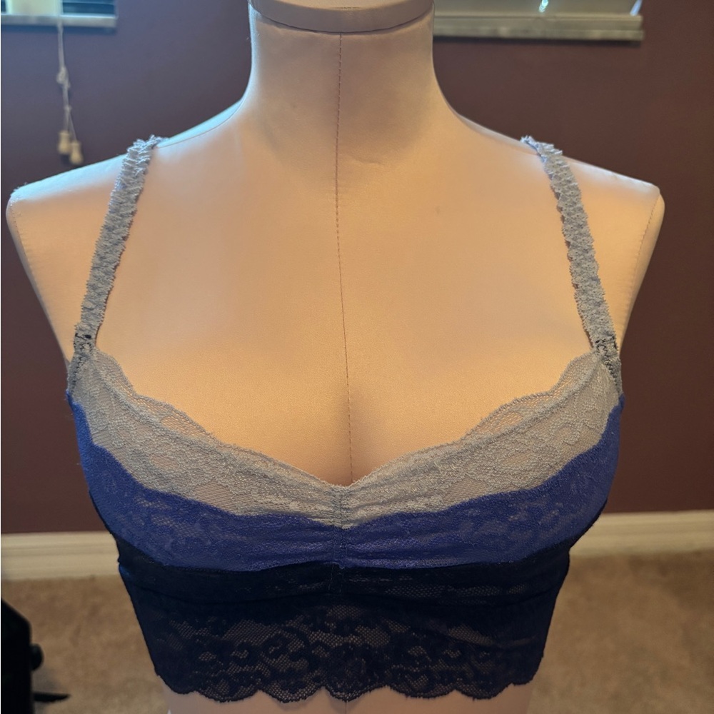 Lace Trimmed Bralette - Blue and Black